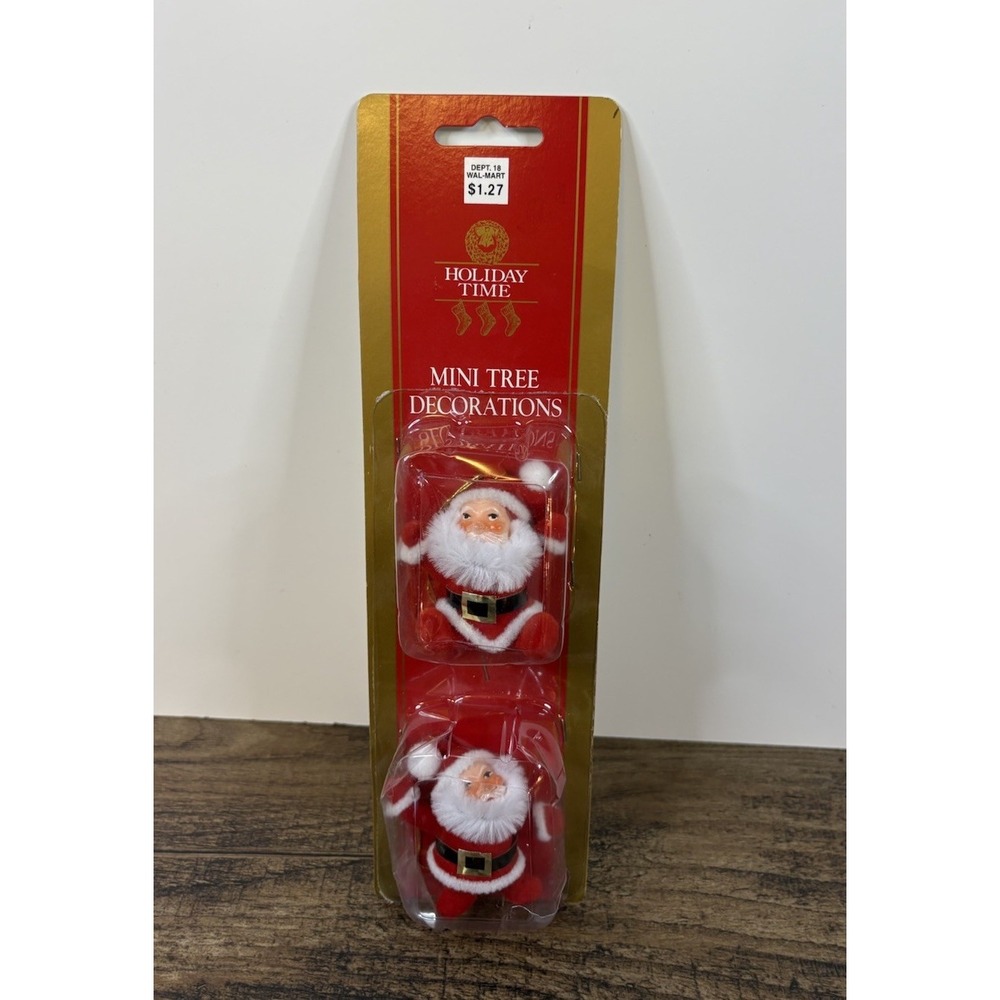 Vintage Walmart Lot Of 2 Flocked Santa Claus 2" Christmas Ornaments Felt